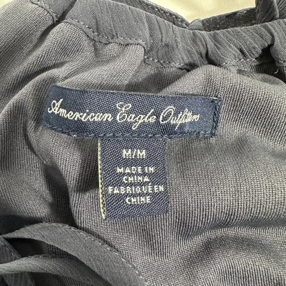 American Eagle Outfitters Navy Blue Ruffle Spaghetti Strap Chiffon Dress M - Picture 5 of 6